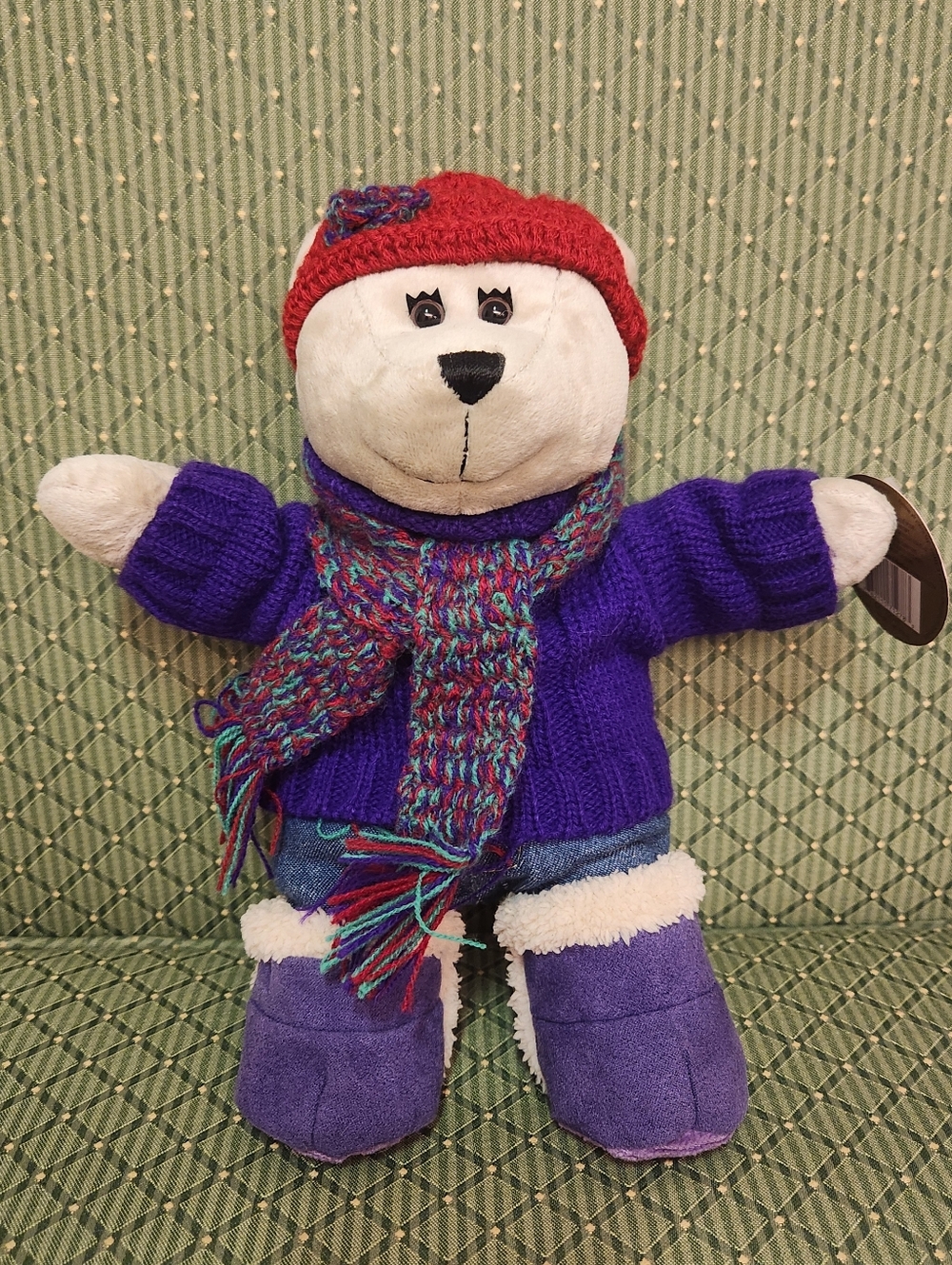 Starbucks 2006 Bearista Plush in Purple Sweater with Red Hat